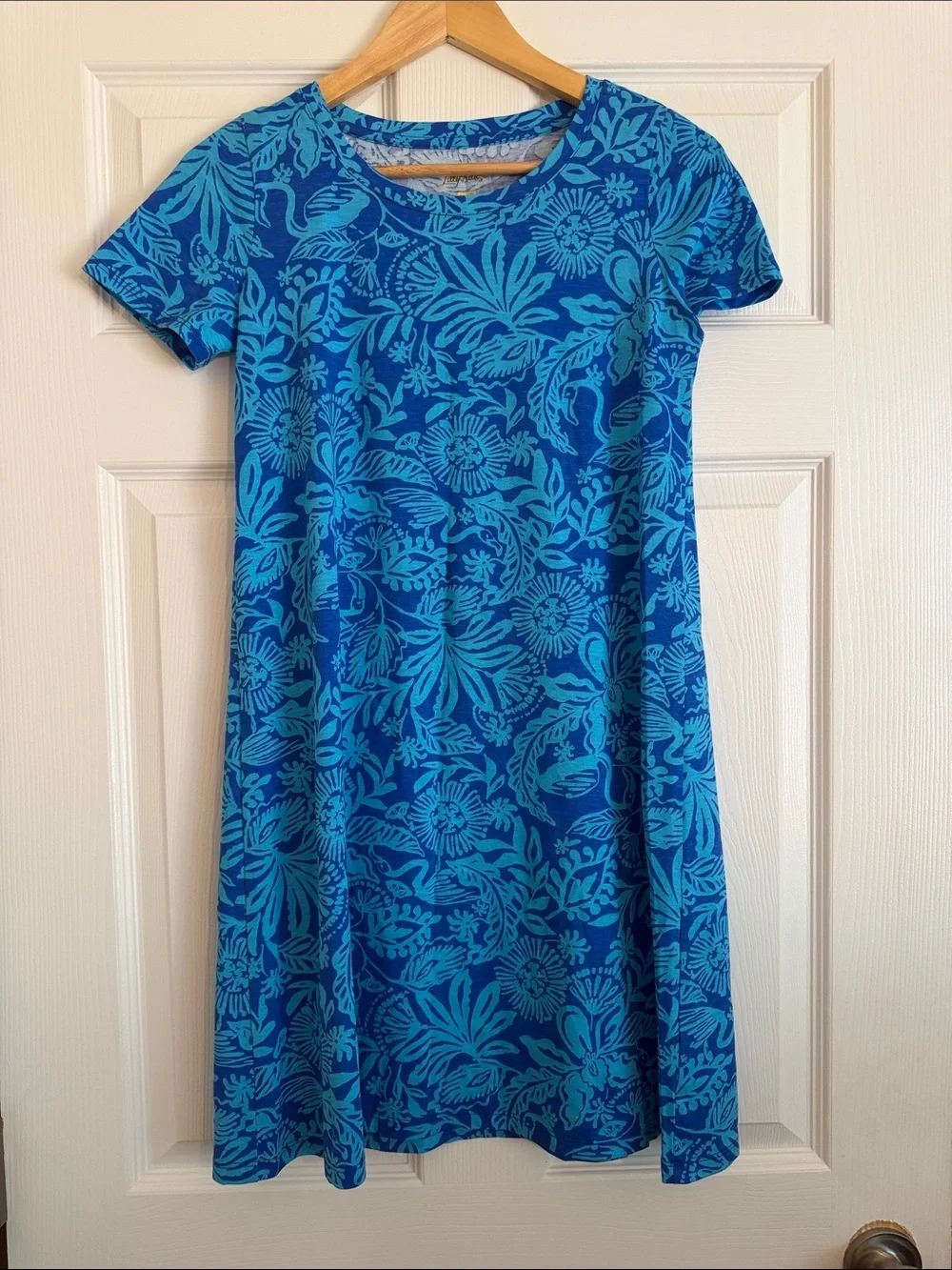 Lilly Pulitzer Blue Floral Short-Sleeve A-Line Dress XXS
